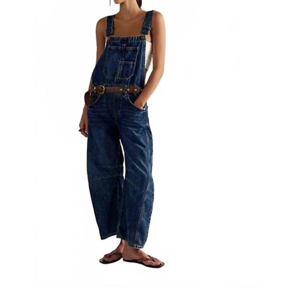 NWT Free People We The Free Good Luck Barrel Denim Overalls SIZE: Small - Picture 1 of 8